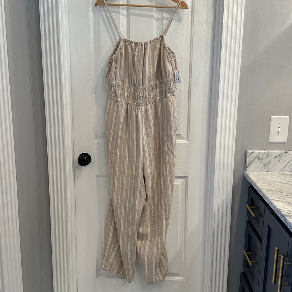 Old Navy Beige Striped Wide Leg Jumpsuit
